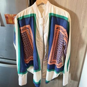 Mandarin Collar Shirt- Blue/White